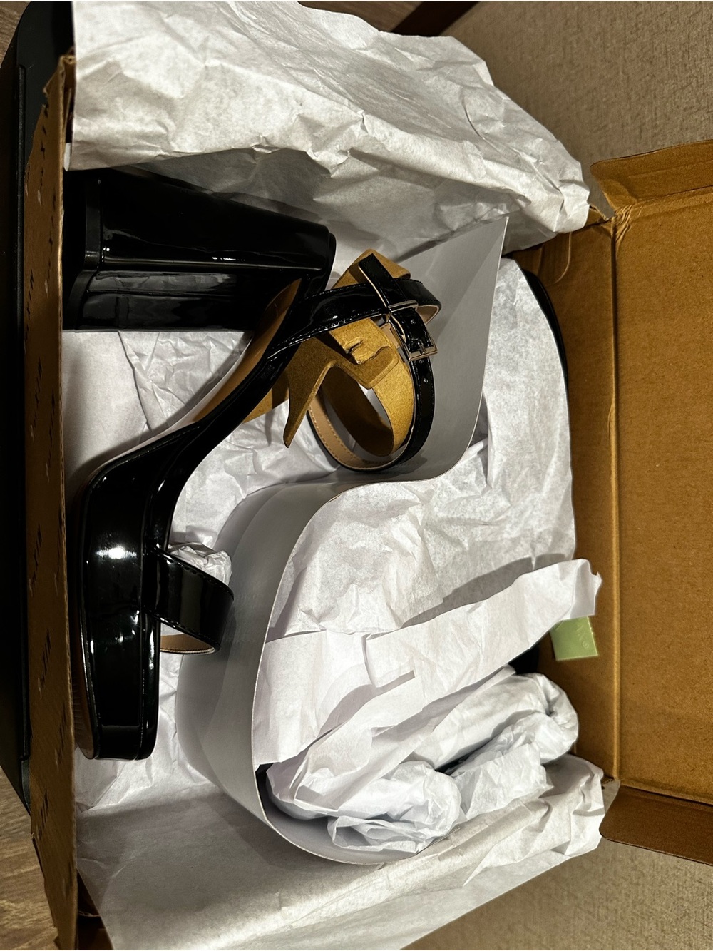 Mix No. 6 Black Patent Block Heel Sandals with Ankle Strap